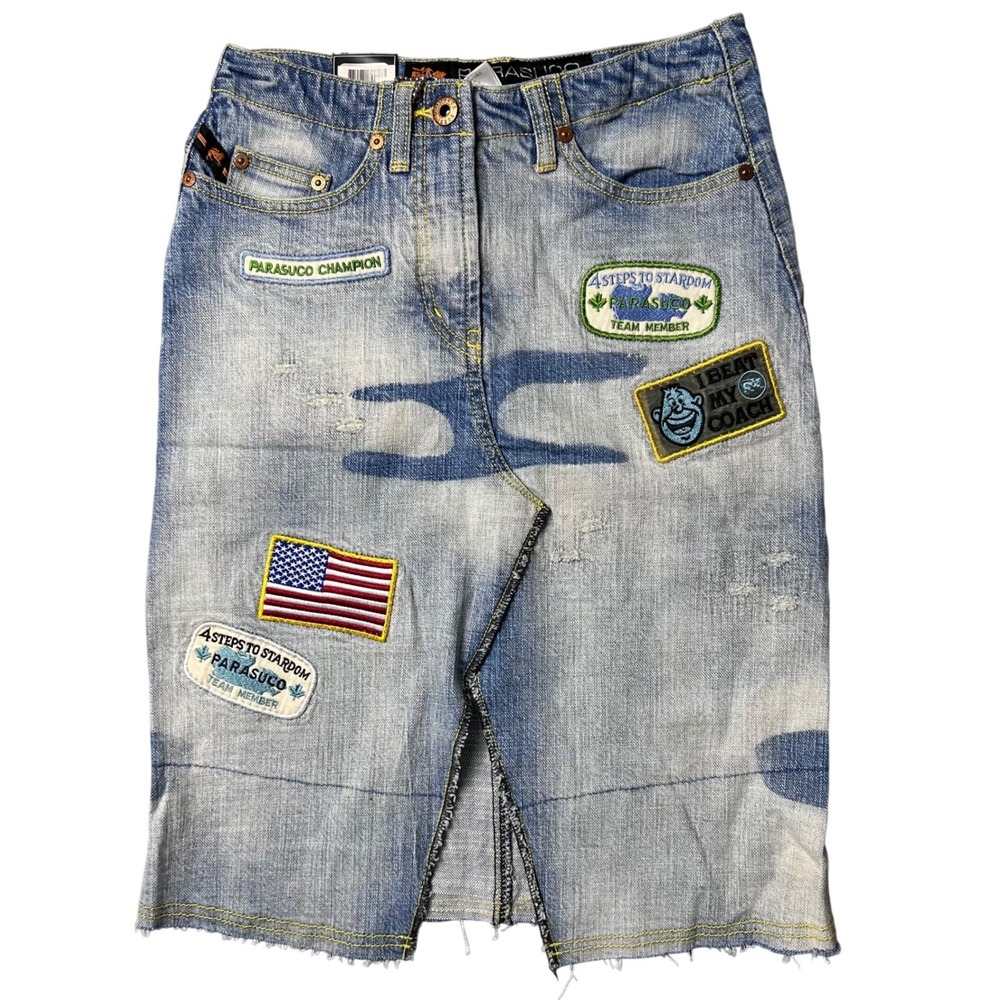 VTG Parasuco Jeans Blue Denim Patch Distressed Size 0‎ NWT